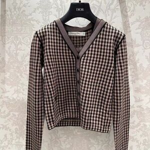 🚩steal authentic Dior Black and Brown Houndstooth Knitwear